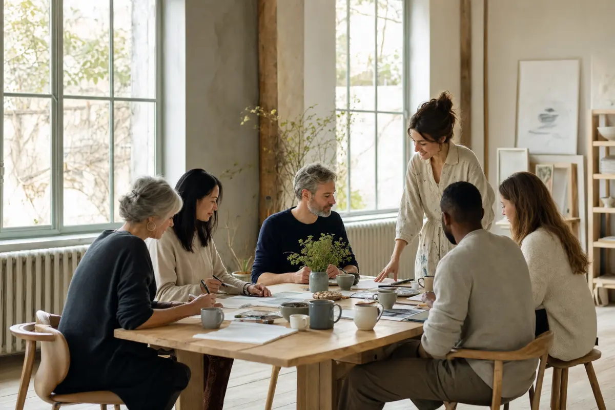 A small creative wellbeing gathering in a light-filled studio